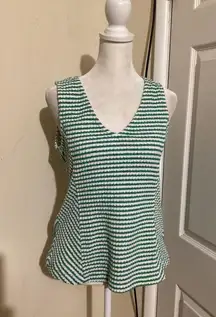 Maeve by Anthropologie Tank Top Womens Small Green White Striped Textured Knit
