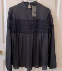 Mock neck lace blouse