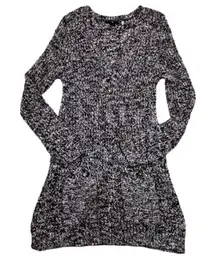 H&M Marled Gray Black Chunky Knit Oversized Sweater‎ Dress Size Medium Hygee