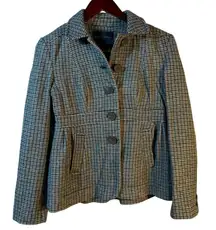Banana Republic Plaid Wool Blend Peplum Coat Jacket | Blue Tan | Size 2