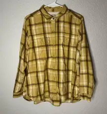REI Coop Yellow Brown Plaid Wallace Lake Flannel Shirt Women Size XL Cotton