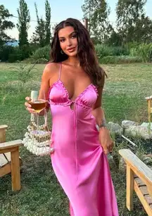 Zara maxi dress hot satin pink lingerie ruffled midi party Valentine’s date wedding 