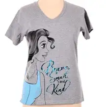 Disney  Princess BELLE Gray V-Neck Short Sleeve T-Shirt Top ~ Women's Size MEDIUM