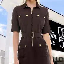 New! Women’s Brown SHARAGANO Belted Mini Dress