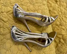 Gold Metallic Snake Print Heels - Size 6