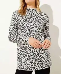 Loft  Black White & Pink Leopard Print Mockneck Sweater