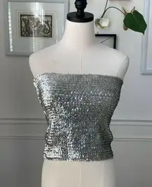 MKM Designs Vintage 80s  Silver Sequins Tube Top L