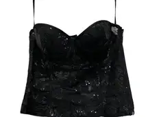 Love J Black Sequin Corset Top Women's Medium Polyester Spandex‎ Solid