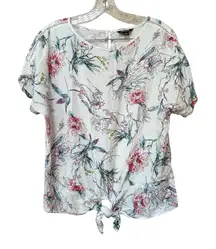 Buffalo David Bitton Floral Tie-Front Blouse - White and Pink
