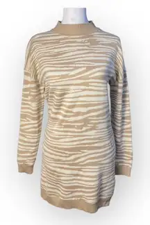 WAYF Intarsia Zebra Print‎ Sweater Dress In Beige Size S