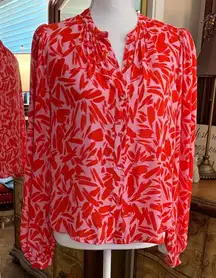 Veronica Beard Vibrant Red and Pink Ashlynn Button Down Top Silk/Viscose