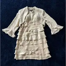 S. L. fashions 2-piece Bolero 3/4 sleeve‎ lace jacket dress with tiered skirt 8P