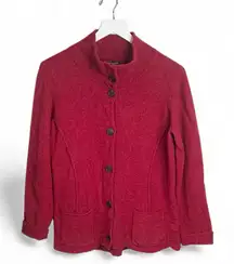 Eileen Fisher Red Wool Button-front Cardigan Sweater Jacket Blazer W1991 Sz L