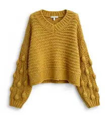 American Threads Mustard Chunky Knit Bobble Sleeve V-Neck Sweater M
