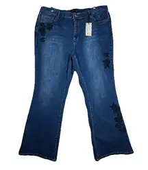 Nanette LaPore Jeans Womens 20W Blue Black Floral Embroider High Rise Belle Boot