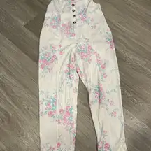 Free People M Bluebell Jumper Floral White Jumpsuit lace strap button front