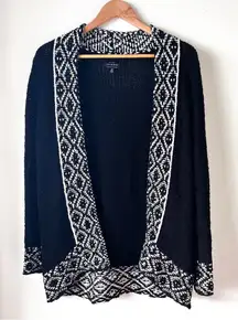 Lucky Brand Novelty Stitch Open Front Western Boho Black and White Cardigan S