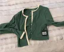 SET ACTIVE: Green Cardigan with Cream Trim