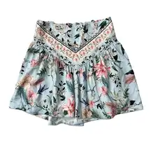 Agua Bendita Violet Sally Mini Skirt Regency Floral 100% Cotton Size Medium