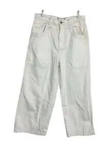Free People Jeans Size 27 Piper High Rise Wide Leg Bleach Bloom‎  Cropped White