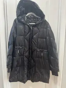 French Connection size XL‎ Black Lightweight Down Puffer Coat Hooded Jacket