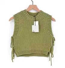 NEW DH New York Cropped Tie Side Ribbed Knit Sweater Vest in Matcha Green XS