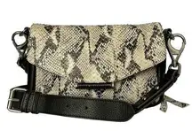 Snake Print Ivory Black Leather Crossbody Bag Purse