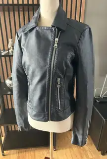 Express faux leather dark blue jacket size small motto rock like style