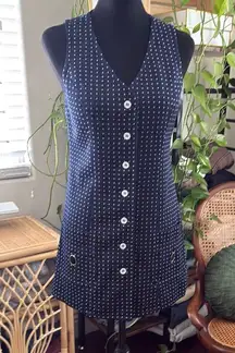 Vintage 60s/70s Evan Picone Navy & White Button Up Vest Mini Dress