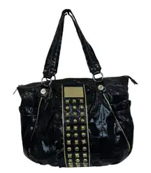 Betseyville Betsey Johnson Y2k Gold Studded Black Faux‎ Leather Shoulder Bag