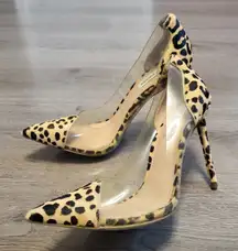Steve Madden Womens Malibu-L Leopard Print Clear Pointed Toe sz 9 Stiletto Heels