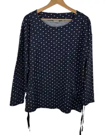 T by Talbots Heart Print Long Sleeve‎ Lace Up Sides Sweatshirt Sz L Casual Comfy