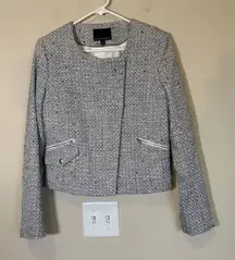 Banana Republic Tweed Jacket Fringed Gray‎ White Luxury Cocktail Office Womens 4