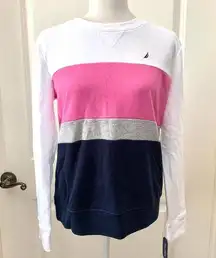 🌙 Nautica Colorblock Soft Long Sleeve Sweatshirt White Pink