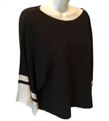 Eileen Fisher  Bateau-Neck Contrasting Stripe Batwing Sleeve Sweater XS Black