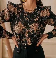 Sezane Meadow Floral Blouse Black Multi