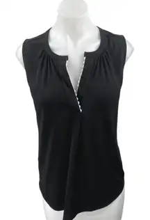 Ann Taylor Women's Black Sleeveless Notch V Neck Tank Blouse Shirt Top Size S