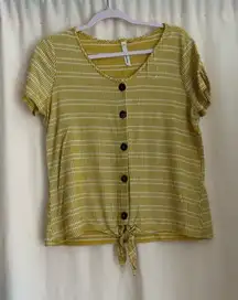 Yellow Button-Down Tie-Front Top
