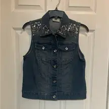 Chicos NWT Scattered Stones Denim Vest Bling Size 0 Small