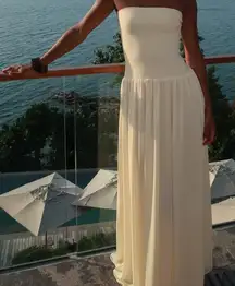 MESHKI “Lyanna” Elegant Cream Strapless Maxi Dress