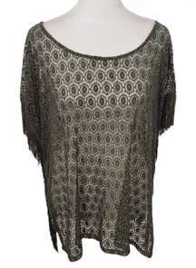 i Jeans by Buffalo Green Crochet Top with Fringe Size Medium Crochet Fringe Top