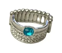 Vintage Inspired Turquoise Stone Stretch Ring Silver Tone Beaded‎ Band R-13