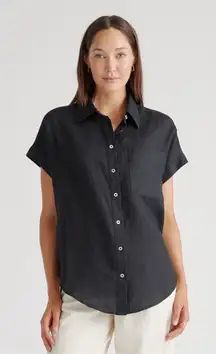NWT QUINCE Women's Black Button-Up 100% European Linen Camp Shirt Sz L