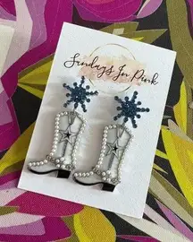 COWBOY Cowgirl Blue Boots Drop Earrings NEW