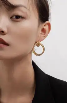 18K Thick Gold Plated Double Hoops Bold Hoop Earrings