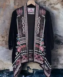 Johnny Was  Geometric Heavily Embroidered silk and Velvet Cardigan/Kimono  NWT