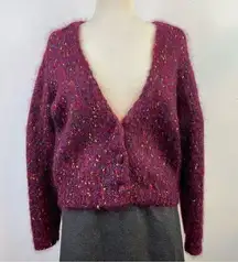 Vintage Cape Isle Knitters Fuzzy Mohair Confetti Cardigan Sweater slouchy 90s S