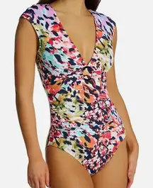 Bleu by Rod Beattie NWT $129 The Mix‎ Cap-Sleeve One-Piece Swimsuit 12 M L