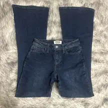 dark wash low rise flare jeans