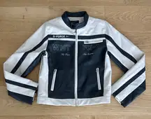 White Fox Biker Jacket PU Night Off Size S/M White Black